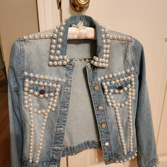 Boston Proper Pearl Embellished Denim Jacket - Picture 2 of 8